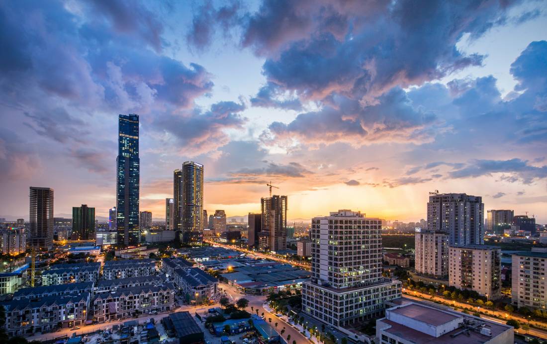 Hanoi skyline at sunset