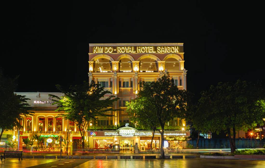 Kim Do Royal Hotel Saigon lit up at night