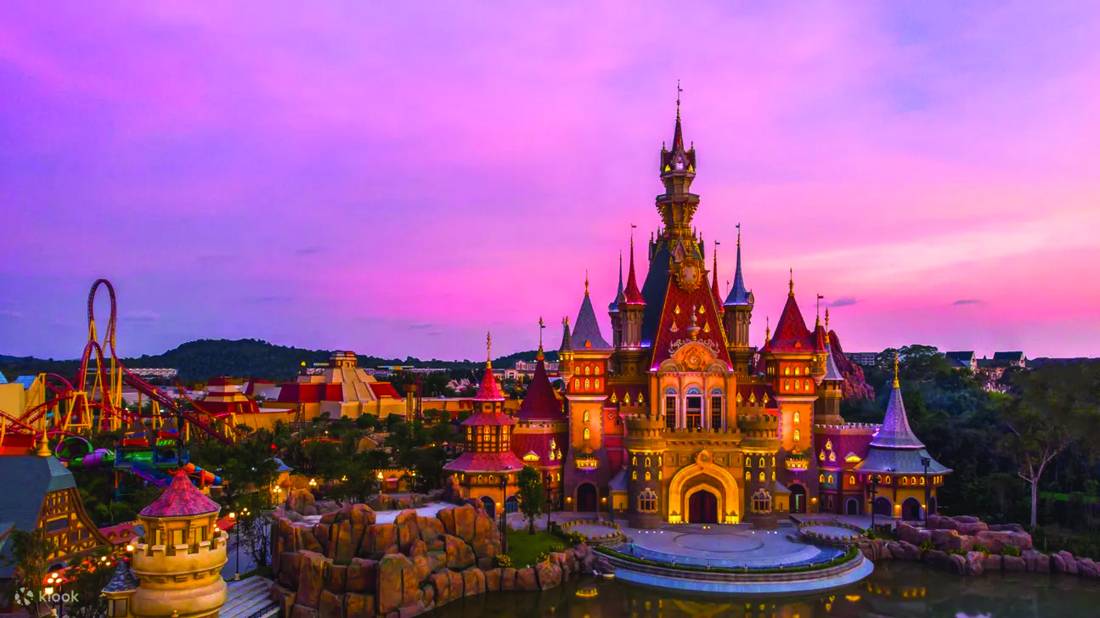 Fairytale castle at VinWonders Phu Quoc at dusk